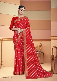 SHRISHARVADA TRANDZ saree Leheriya saree with lace border dola silk chiffon jacquard lace work lahriya foil print sarees with blouse piece (RED)-thumb1