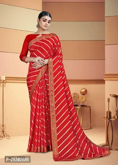 SHRISHARVADA TRANDZ saree Leheriya saree with lace border dola silk chiffon jacquard lace work lahriya foil print sarees with blouse piece (RED)-thumb2