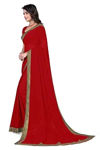 SHRISHARVADA TRANDZ Women's Lace Border Summer style Saree with Blouse Piece (RED)-thumb1