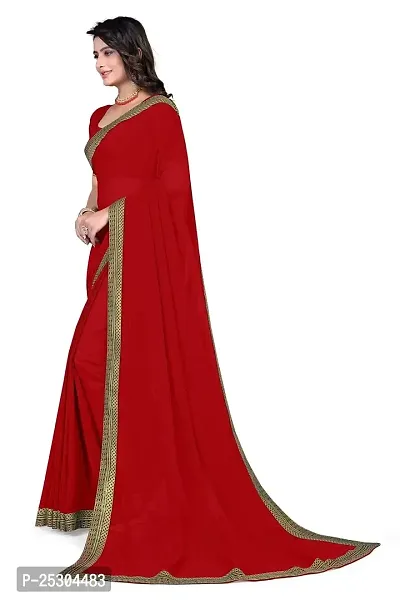 SHRISHARVADA TRANDZ Women's Lace Border Summer style Saree with Blouse Piece (RED)-thumb2