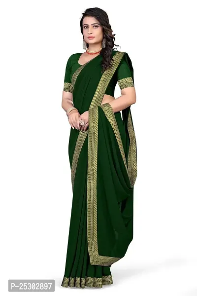 SHRISHARVADA TRANDZ Women's Lace Border Summer style Saree with Blouse Piece (GREEN)-thumb3