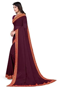 SHRISHARVADA TRANDZ Women's Georgette Saree with Blouse Piece lacepatti sarees (Wine)-thumb3