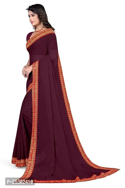 SHRISHARVADA TRANDZ Women's Georgette Saree with Blouse Piece lacepatti sarees (Wine)-thumb4