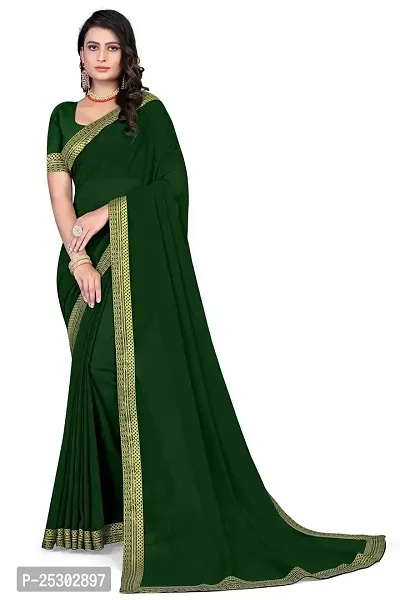 SHRISHARVADA TRANDZ Women's Lace Border Summer style Saree with Blouse Piece (GREEN)