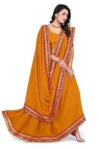 SHRISHARVADA TRANDZ Women's Georgette Saree with Blouse Piece lacepatti sarees (Yellow)-thumb2