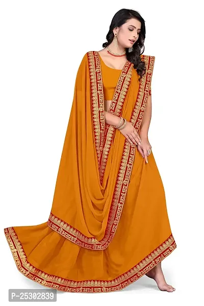 SHRISHARVADA TRANDZ Women's Georgette Saree with Blouse Piece lacepatti sarees (Yellow)-thumb3