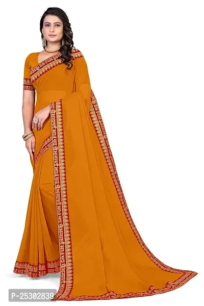 SHRISHARVADA TRANDZ Women's Georgette Saree with Blouse Piece lacepatti sarees (Yellow)-thumb0