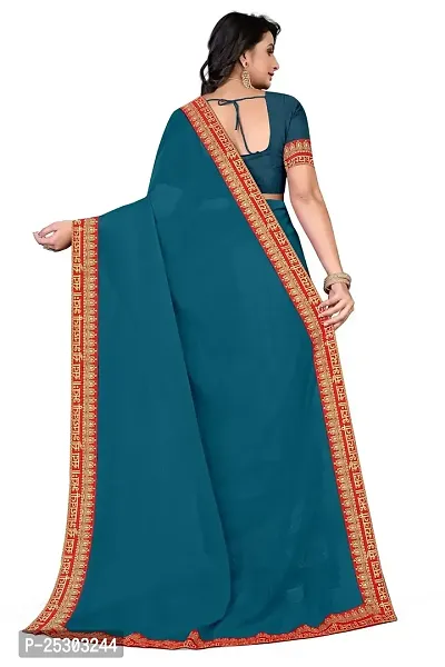 SHRISHARVADA TRANDZ Women's Georgette Saree with Blouse Piece lacepatti sarees (Morpich)-thumb3