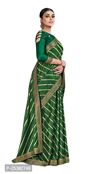 SHRISHARVADA TRANDZ saree Leheriya saree with lace border dola silk chiffon jacquard lace work lahriya foil print sarees with blouse piece (GREEN)