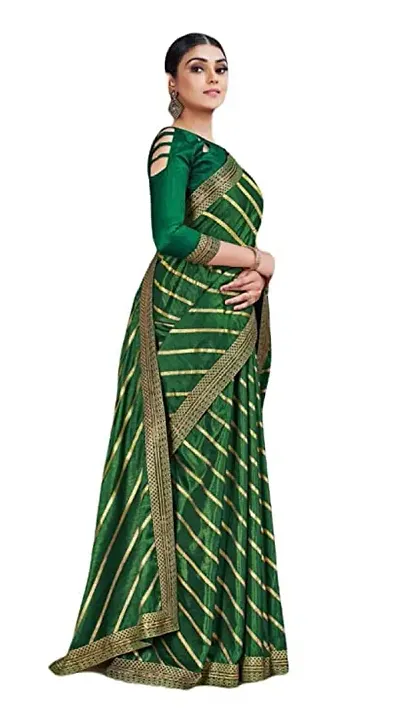 SHRISHARVADA TRANDZ saree Leheriya saree with lace border dola silk chiffon jacquard lace work lahriya foil print sarees with blouse piece (GREEN)