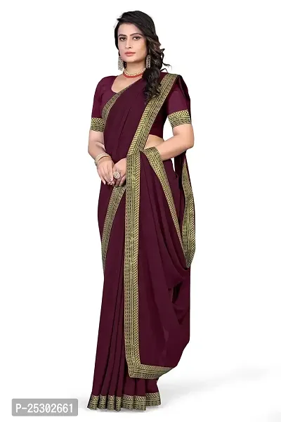 SHRISHARVADA TRANDZ Women's Lace Border Summer style Saree with Blouse Piece (WINE)-thumb3