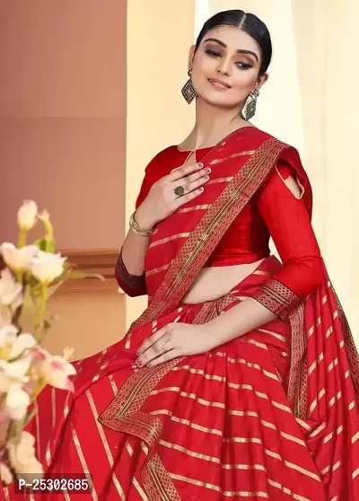 SHRISHARVADA TRANDZ saree Leheriya saree with lace border dola silk chiffon jacquard lace work lahriya foil print sarees with blouse piece (RED)-thumb3