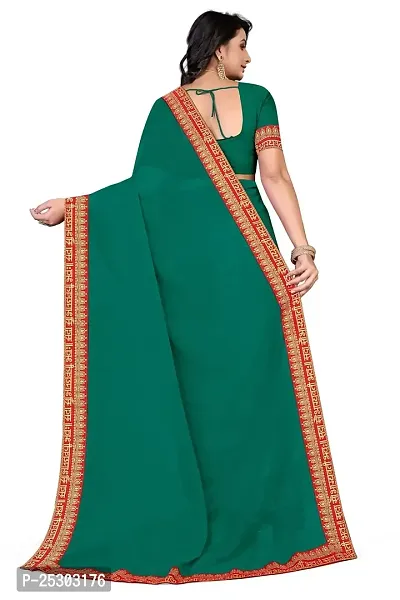 SHRISHARVADA TRANDZ Women's Georgette Saree with Blouse Piece lacepatti sarees (Rama)-thumb4