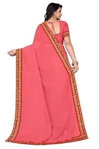 SHRISHARVADA TRANDZ Women's Georgette Saree with Blouse Piece lacepatti sarees (Pink)-thumb3