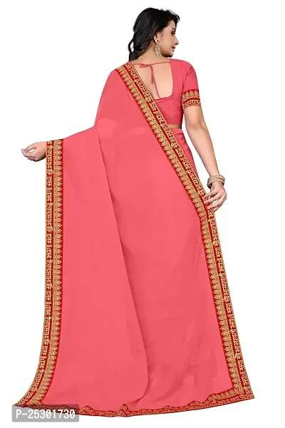 SHRISHARVADA TRANDZ Women's Georgette Saree with Blouse Piece lacepatti sarees (Pink)-thumb4