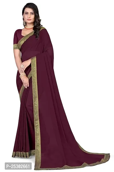 SHRISHARVADA TRANDZ Women's Lace Border Summer style Saree with Blouse Piece (WINE)-thumb0