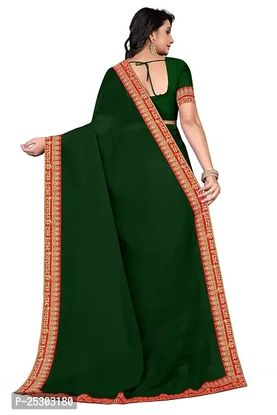 SHRISHARVADA TRANDZ Women's Georgette Saree with Blouse Piece lacepatti sarees (Green)-thumb4