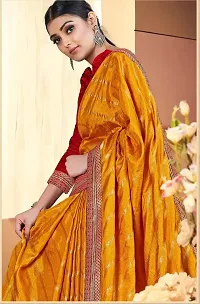 SHRISHARVADA TRANDZ saree Leheriya saree with lace border dola silk chiffon jacquard lace work lahriya foil print sarees with blouse piece (YELLOW)-thumb2