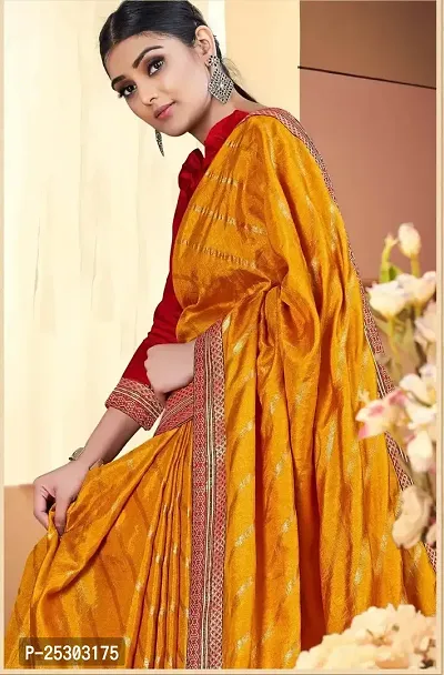 SHRISHARVADA TRANDZ saree Leheriya saree with lace border dola silk chiffon jacquard lace work lahriya foil print sarees with blouse piece (YELLOW)-thumb3