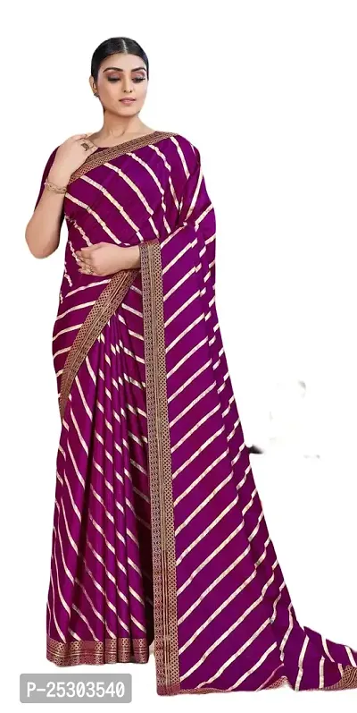 SHRISHARVADA TRANDZ saree Leheriya saree with lace border dola silk chiffon jacquard lace work lahriya foil print sarees with blouse piece (WINE)