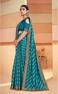 SHRISHARVADA TRANDZ saree Leheriya saree with lace border dola silk chiffon jacquard lace work lahriya foil print sarees with blouse piece (MORPICH)-thumb1