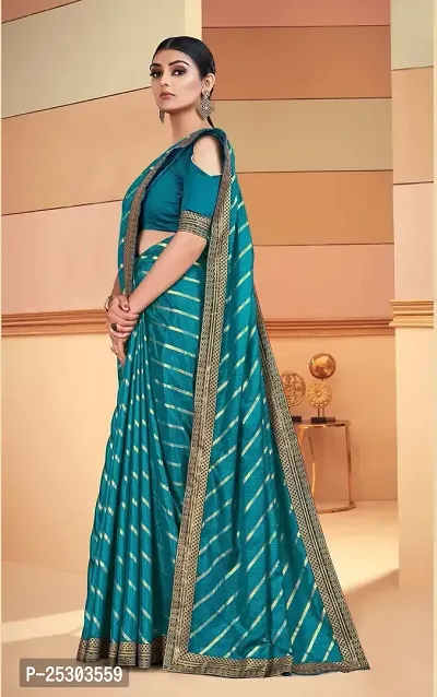 SHRISHARVADA TRANDZ saree Leheriya saree with lace border dola silk chiffon jacquard lace work lahriya foil print sarees with blouse piece (MORPICH)-thumb2