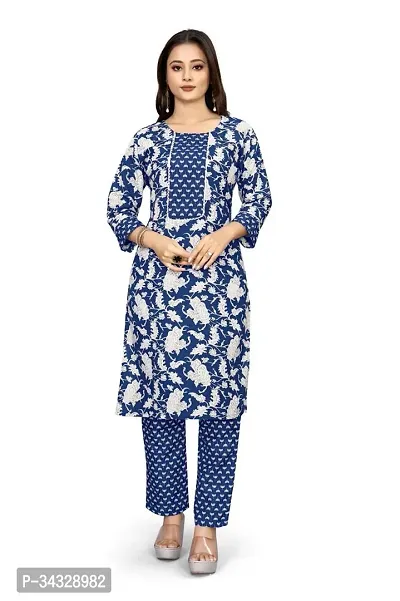 Stylish Blue Cotton Kurta Bottom Set For Women-thumb0