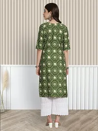 Stylish Green Crepe A-Line Printed Stitched Kurti For Women-thumb1