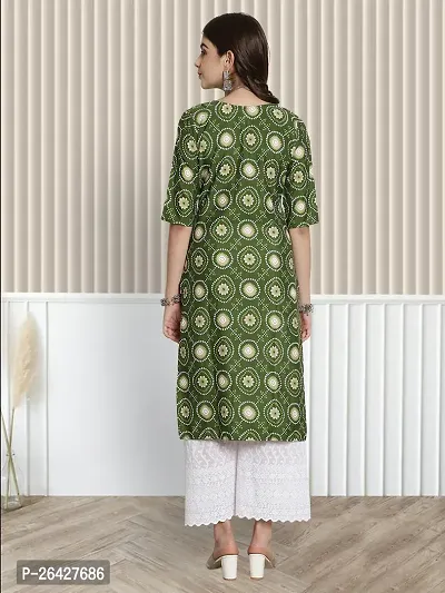 Stylish Green Crepe A-Line Printed Stitched Kurti For Women-thumb2