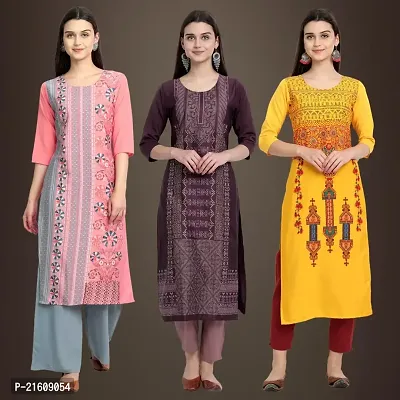 Trendy Crepe Printed Kurta For Women- Pack Of 3