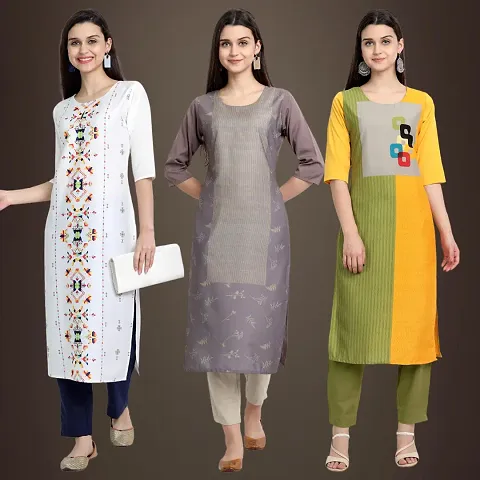 Trendy Crepe Printed Kurti Pack Of 3