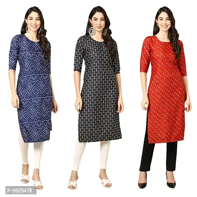 Women Crepe Digital Printed Straight Kurti  Pack of 3-thumb0