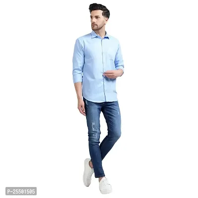 Stylish Blue Cotton Solid Long Sleeve For Men-thumb0