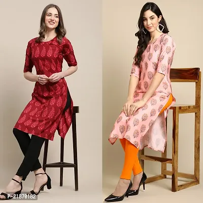 Elegant Crepe Maroon And Pink Printed 3/4 Sleeve Kurta For Women- Combo Of 2