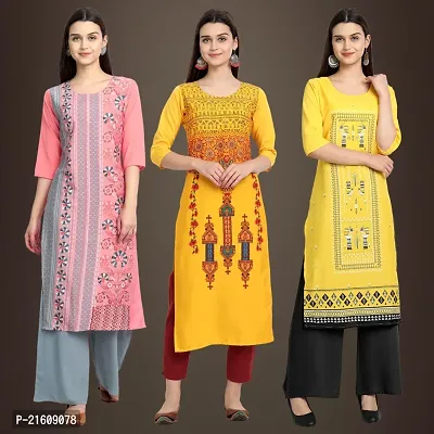 Trendy Crepe Printed Kurta For Women- Pack Of 3