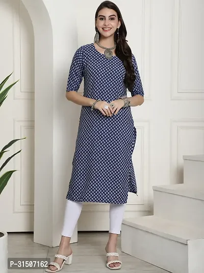 Stylish Blue Crepe Printed Kurta For Women-thumb0