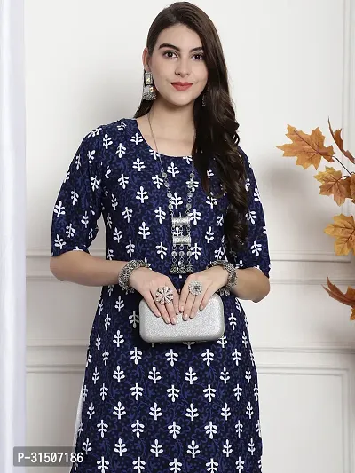 Stylish Blue Crepe Printed Kurta For Women-thumb4