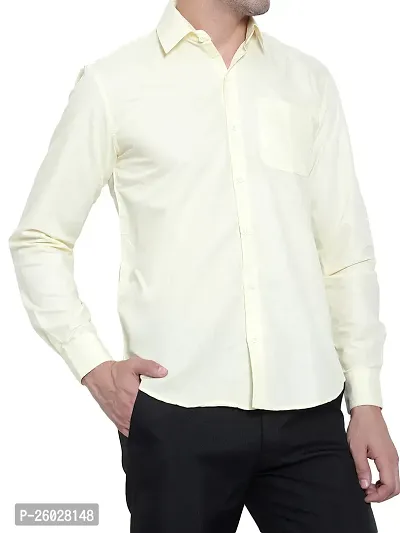 Men Stylish Beige Cotton Solid Long Sleeve Semi Formal Shirt-thumb3