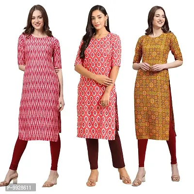 Women Crepe Digital Printed Straight Kurti  Pack of 3