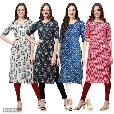 Fashionable Straight Multicoloured Printed Crepe Kurta For Women Combo Pack Of 4