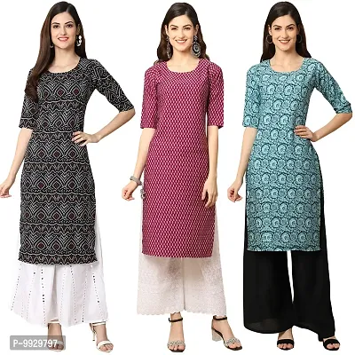 Women Crepe Digital Printed Straight Kurti  Pack of 3-thumb0