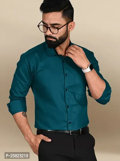 Stylish Cotton Blue Solid Formal Shirt For Men-thumb3