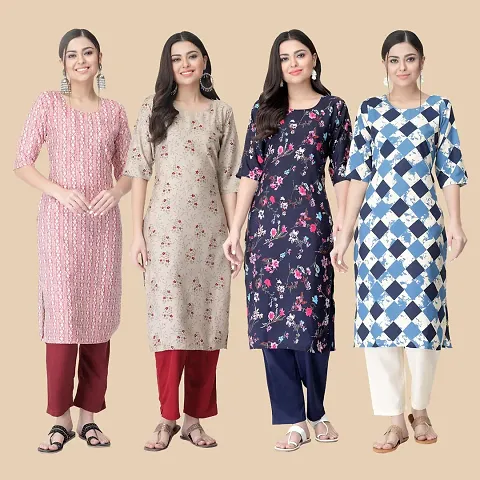 Combo Of 4 Crepe Printed Kurtis