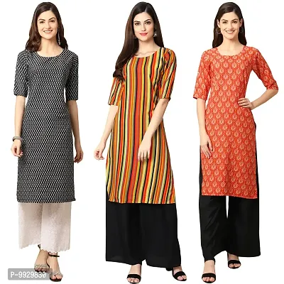 Women Crepe Digital Printed Straight Kurti  Pack of 3-thumb0