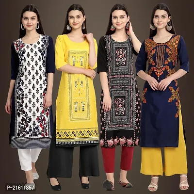 Elegant Crepe Printed Straight 3/4 Sleeves Kurta For Women- Pack Of 4-thumb0