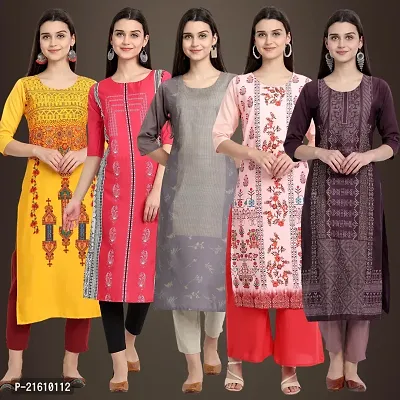 Elegant American Crepe Printed Straight 3/4 Sleeves Kurta For Women- Pack Of 5-thumb0