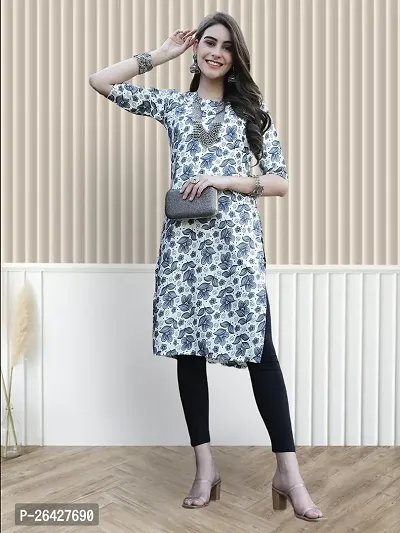 Stylish Grey Crepe A-Line Printed Stitched Kurti For Women-thumb2