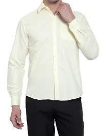 Men Stylish Beige Cotton Solid Long Sleeve Semi Formal Shirt-thumb3