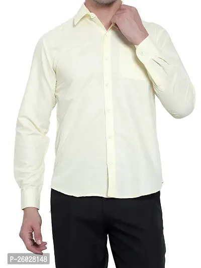 Men Stylish Beige Cotton Solid Long Sleeve Semi Formal Shirt-thumb4