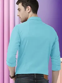 Men Stylish Blue Cotton Solid Long Sleeve Semi Formal Shirt-thumb2